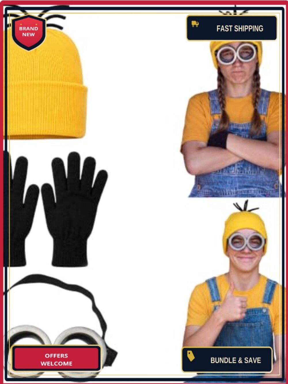 Adult Halloween Costume Set Beanie, Goggles & Gloves Unisex One Size